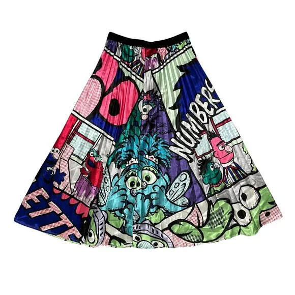 Sesame Street Women's Pleated Maxi Skirt Size L/XL Graphic Elmo Oscar Retro - Picture 8 of 8